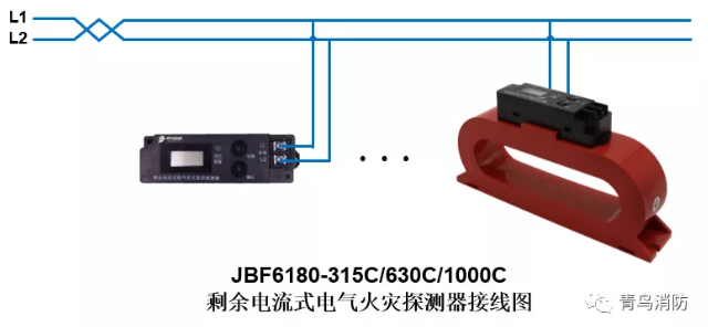 測溫式<a href=http://m.ahzhzl.cn/dianqihuozai/ target=_blank class=infotextkey>電氣火災監(jiān)控</a>探測器JBF6180（315C/630C/1000C）<a href=http://m.ahzhzl.cn/dianqihuozai/ target=_blank class=infotextkey>電氣火災監(jiān)控</a>系統(tǒng)產(chǎn)品接線圖
